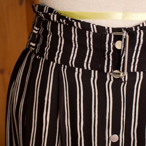 A.L.C 100% Silk Black & White Striped Button Down Skirt With Belt Size 10 - Picture 6 of 16